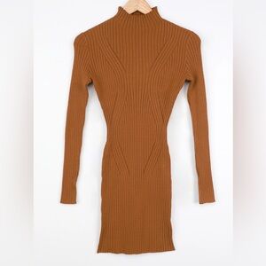 Lulu’s sweater dress: Snug As Can Be Tan Ribbed Mock Neck Sweater Dress, size S
